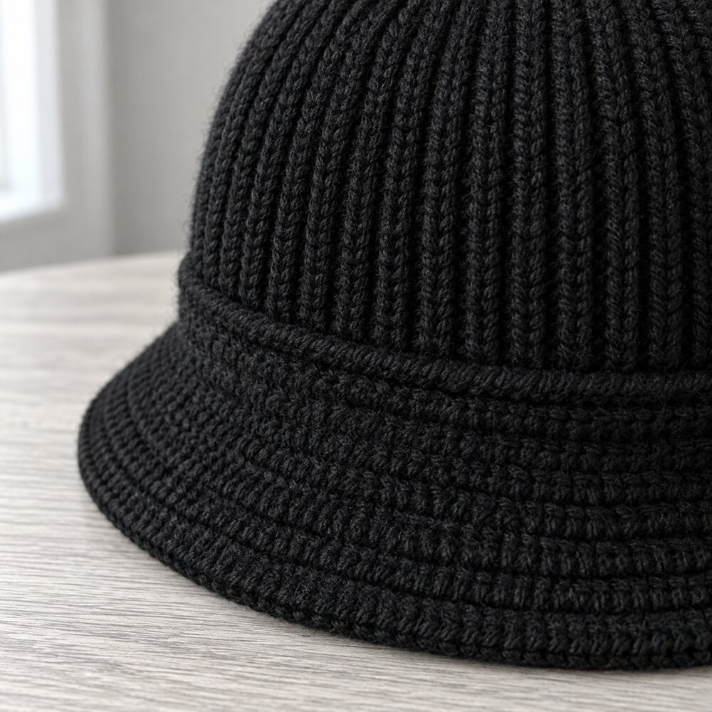 CELINE Black Ribbed Knit Bucket Hat - Picture 6 of 6